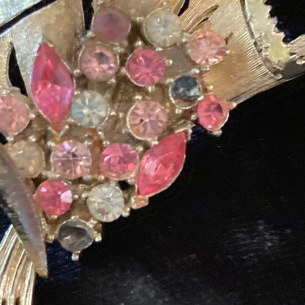 Vintage Coro Flower Bouquet Rhinestone Brooch Pink 2.5